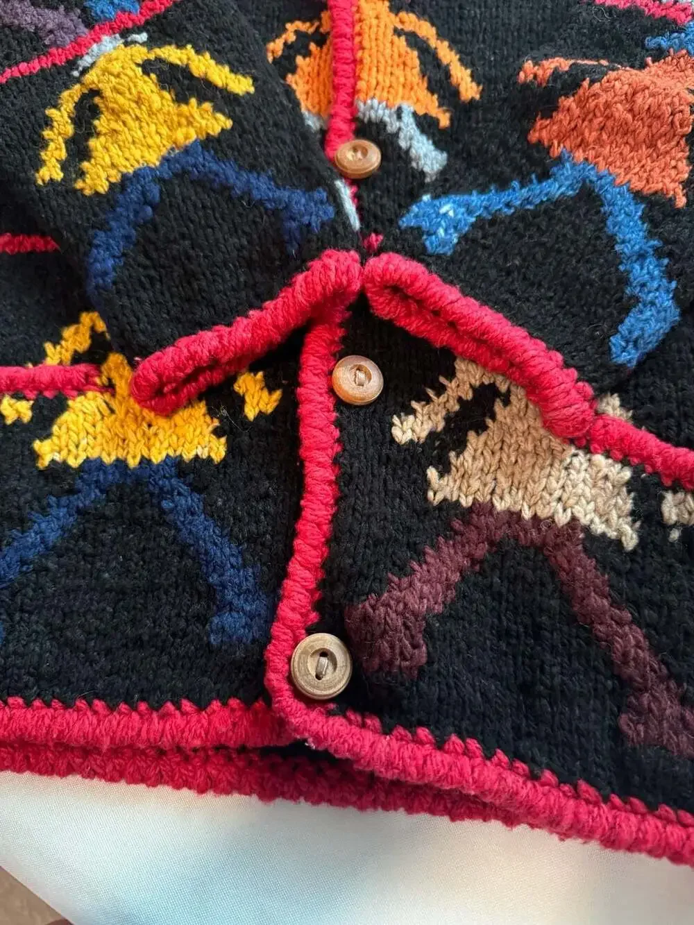 Vintage Hand Knit Wool Cardigan Southwestern Boho Art to Wear Cozy Jacket - Picture 8 of 8